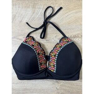 Shade & Shore Women's Tropics Light Lift Eyelet Trim Bikini Top - Black 36D